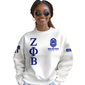 Sweat-shirt à col rond Zeta Phi Beta 1920, vêtements de sororité grecque, bleu et blanc, broderie en polaire, pull pour femme - Product Image 1