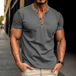 Camiseta con cuello acanalado para hombre, ropa 100% de algodón con cuello redondo, manga corta, talla grande, camiseta de diferentes colores para hombre - Product Image 4