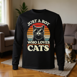 T-shirt promozionale a maniche lunghe per amanti dei gatti: solo un ragazzo che adora i gatti - Product Image 3