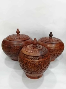 โหลลูกกวาดแกะสลักไม้ทำด้วยมือ,แจกันทรงขวดไม้โรสวู้ดแกะสลักด้วยมือขวดโหลขนมแกะสลักของตกแต่งทำจากไม้ Chiniot - Product Image 4