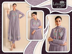 Traje de Anarkali largo de estilo pakistaní con bordado de lavanda elegante con pijama Dupatta y Churidar para mujer - Product Image 4