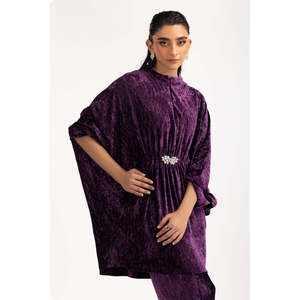 Ensemble coordonné en velours froissé automne IPST-55163 avec col montant, tenue élégante pour occasions festives, nettoyage à sec uniquement - Product Image 4