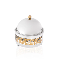 Chauffe-plat de calligraphie arabe dôme martelé en argent chauffe-plats de buffet de luxe en acier inoxydable pour le Ramadan Eid et la restauration