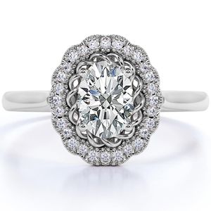 oval cut and Diamond Halo <b>infinity</b> Engagement Ring in 10k White Gold - Product Image 4