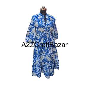 Robe midi en coton pour femmes, col en V, style bohème, imprimé floral Himanshi, imprimé numérique, décontractée, à porter au quotidien, respirante, naturelle, ample, nettoyage à sec - Product Image 5