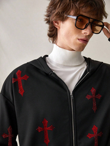 Tendance Hommes Full Zip Imprimé Polaire Sweat À Capuche 100% Coton Avec Logo Personnalisé Confortable Hiver Col À Capuche - Product Image 6