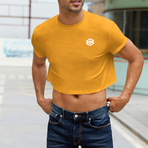 OEM Custom <b>Men</b> 100% Cotton Solid Knitted <b>Crop</b> T-Shirt High Quality Short Sleeve Regular Fit - Product Image 3