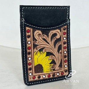 Cartera de cuero de vaca con herramientas de mano Premium, tarjetero de diseño occidental con bloqueo RFID, tarjetero Floral pequeño hecho a mano, regalo para Unisex - Product Image 1