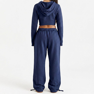 Conjunto Deportivo de Invierno de Alta Calidad, 2 Piezas, Top Corto y Pantalones Anchos, Transpirable, con Sudadera con Cremallera y Mangas Largas para Mujer - Product Image 3