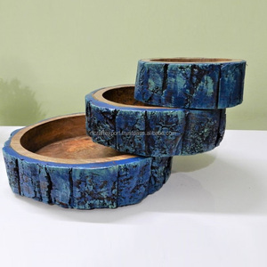 Cuenco redondo de madera hecho a mano de alta calidad para servir, vajilla con estampado de esmalte para artesanías RF, para ensaladas de fiesta y cuencos de arroz de La India - Product Image 6