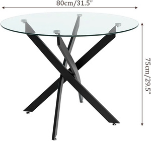 Table à manger ronde en verre de 31.5 po, base en métal noir élégant pour un repas élégant dans des appartements ou des maisons - Product Image 2
