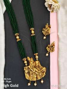 Ropa DE BODA Dios Radhe Krishna oro liso Dios diseño alto oro polaco fiesta desgaste estilo elegante templo colgante largo conjuntos de joyería - Product Image 2