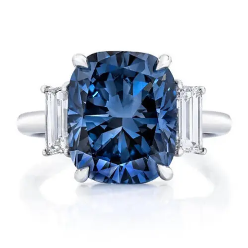 خاتم فضة ستيرلنج 925 الفاخر الكلاسيكي خاتم الخطوبة والتصميم الفضي المصنوع من الألماس الأزرق خاتم العرض متوفر بسعر منخفض