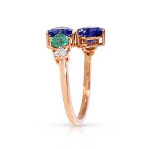 Bague solitaire en Tanzanite, émeraude et moissanite, bijou de luxe avec pierre précieuse de couleur, élégante et remarquable pour les fiançailles, les mariages et le port quotidien - Product Image 3