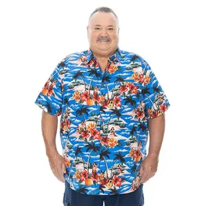 SHH Camisas havaianas casuais elegantes com botões tropicais para impressão digital de algodão verão HAW-SHH-212116