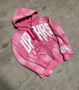 400 Gsm Zip Hoodie Heavyweight 100% algodón French Terry Fabric Vintage Acid Wash Spider Applique Letters Pullover con capucha - Product Image 1