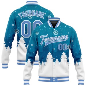 Vente en gros directe de l'industrie, veste bomber décontractée d'hiver personnalisée, verte et dorée, avec des rennes de Noël en 3D, fermeture à boutons pression intégrale, style varsity - Product Image 4