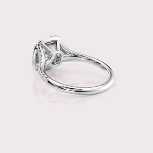 IGI Certified Cushion Cut Lab Grown Diamond Halo Engagement Ring with Pave Band in <b>Solid</b> 925 Sterling <b>Silver</b> - Product Image 3