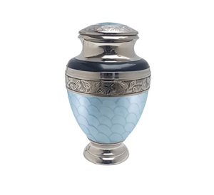 Nickel Plated Adult Ashes Urn Blue Pearl Aluminum Floral Engraved Design Brass Metal Cremation <b>Funeral</b> <b>Supplies</b> - Product Image 1