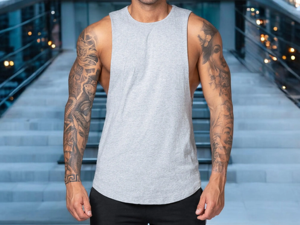 Camiseta sin mangas de talla grande para hombre, ropa de calle bordada personalizada, camiseta transpirable y con dobladillo - Product Image 6