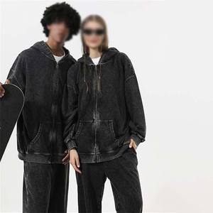 Vente chaude Streetwear 450gsm 100% coton surdimensionné hommes sweats à capuche zippés décontracté blanc couleur noire lavage à l'acide vêtements pour hommes sweats à capuche - Product Image 6