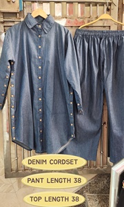 Malaisie nouvelle version modeste Simple plaine islamique vêtements Denim Blouse pantalon deux pièces femmes musulmanes Abaya ensembles en gros inde - Product Image 3