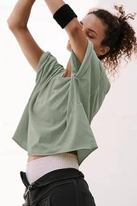 Tops cortos de entrenamiento para mujer, camisetas informales de manga corta con hombros caídos, camisetas cuadradas con dobladillo enrollado, Camiseta básica de Yoga holgada con logotipo personalizado para hombres - Product Image 6