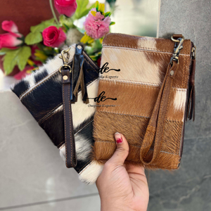 New Style Real Cowhide <b>Leather</b> Wristlet Clutch <b>Purse</b> Pouch Wallet Brown Wristlet <b>Small</b> Pouch Stylish Western Patches Wallets - Product Image 2