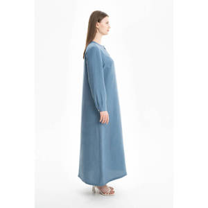 Robe florale à col mandarin indigo, coupe décontractée - Style vintage élégant pour le printemps - Product Image 3