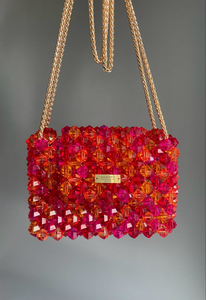 Sparkling light pink crystal beaded top-handle bag with all-over chunky texture, available at wholesale prices. - Product Image 4