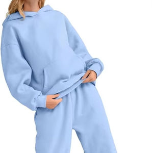 Chándal de gran tamaño personalizado para mujer, conjunto de pantalones Cargo de pierna ancha de 2 piezas, patrón sólido, último diseño para invierno, venta al por mayor - Product Image 1