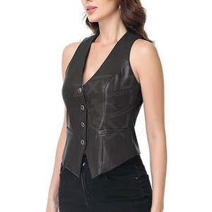 Veste en cuir pour femme sans manches, coupe ajustée, vêtements décontractés, design personnalisé, veste en cuir pour femme - Product Image 3