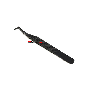 Pinzas para pestañas con agarre de diamante de 90 grados de alta calidad, aplicador de belleza de etiqueta privada de acero inoxidable con Plasma negro probado a mano - Product Image 2