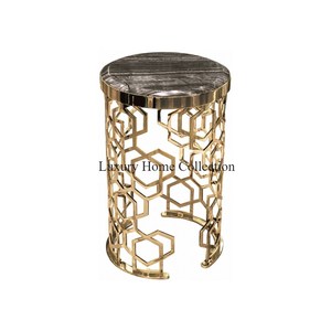 Ensemble de 2 tables basses décoratives pour la maison abat-jour doré fabriqué à la main meubles de salon fantaisie de créateur étain coulé forme ronde - Product Image 5