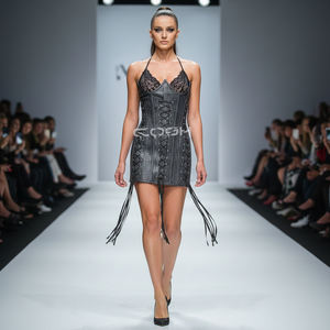 ชุดคอร์เซ็ทสั้นรัดรูปสีเทาหนังงู PVC แบบมีโครงเหล็กดันทรง ปรับได้ด้วยเชือกผูก  แฟชั่นคอร์เซ็ทจากผู้ผลิต - Product Image 5