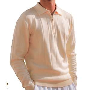 Pull polo en tricot classique à la mode pour hommes demi-fermeture éclair tricoté Logo personnalisé pull polo artisanat pull en laine pour hommes - Product Image 3