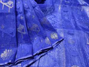 Nueva llegada azul Deshi Dhakai Jamdani Sharee calidad de exportación para mujeres JAMDANI tela rojo verde dorado cielo azul de Bangladesh - Product Image 2