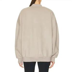 Oem Custom Embroidered Autumn/Winter <b>Long</b> Front Heavyweight Fleece Oversized Plain Mock Neck <b>Sweatshirt</b> <b>Women</b> - Product Image 3