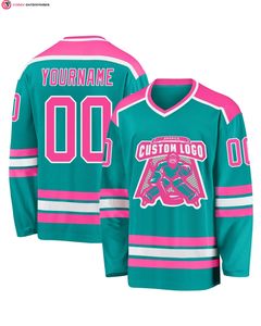 Camiseta de hockey personalizada Aqua Pink-White con colocación frontal del logotipo - Product Image 2