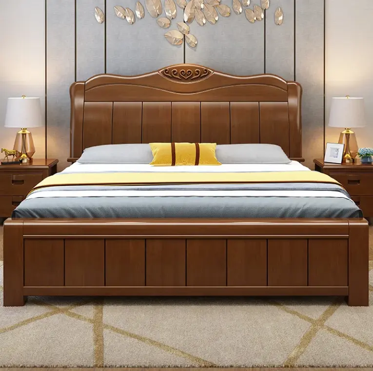 מלכת מיטה מודרני בסגנון הסיני כפול עץ מיטות שינה ריהוט יוקרה אחסון מיטת