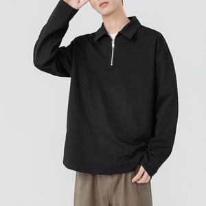 Hombres de alta calidad de color sólido de manga larga superior de moda solapa para el diseño del polo suelta Simple cremallera sudaderas con capucha - Product Image 1