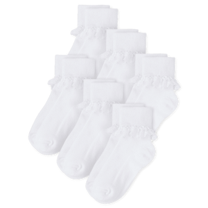 Lot de 6 chaussettes d'hiver en coton mélangé pour filles, dentelle côtelée, à poignets tournés, tricotées en blanc, antidérapantes, jetables à la cheville haute - Product Image 1