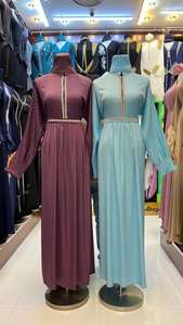 ชุดอาบายาผ้าซาตินนุ่มหรูสำหรับผู้หญิงได้รับแรงบันดาลใจจากตุรกีชุดเดรสแขนแต่งจีบแบบดั้งเดิมเครื่องประดับเสื้อผ้ามุสลิม - Product Image 2