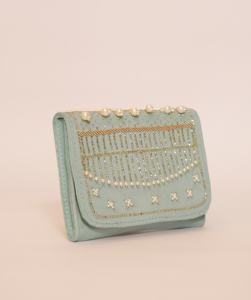 Elegant Luxury Women's <b>Pastel</b> Green Velvet Clutch Handmade <b>Party</b> Purse with Pearl & Bead Embroidery for Evening <b>Bag</b> - Product Image 3