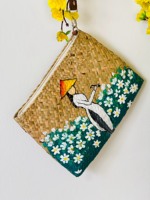 Tas Anyaman Rumput Sedge Alami Rustic Refined Motif Bunga dengan Ritsleting Ramah Lingkungan Dua Pegangan untuk Wanita, Cocok untuk Perjalanan Luar Ruangan 1L VN