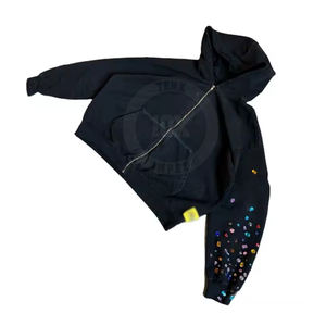 Mode à la mode tenue hommes strass à capuche Logo personnalisé imprimé couleur unie nouveau look coton mélangé strass sweats à capuche - Product Image 2