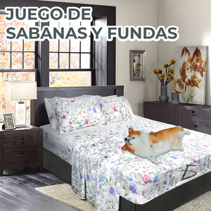 Set Copripiumino Floreale a Righe 4 Pezzi Misura King Include Un Lenzuolo con Angoli, Un Lenzuolo Piatto e Due Federe in Cotone - Product Image 3