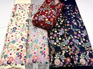 Top Quality Embroidery Nine Needle Work Apparel Wedding Special Occasion Georgette <b>Fabric</b> - Product Image 2