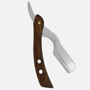 Maquinilla de afeitar profesional de barbero de borde recto con mango de madera - Product Image 2