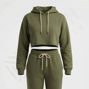 Conjunto Deportivo de Dos Piezas para Mujer, 100% Algodón, Estilo Vintage, Personalizable, Pantalones Deportivos, Estampado Sólido, Corte Regular, Cálido para Invierno - Product Image 1